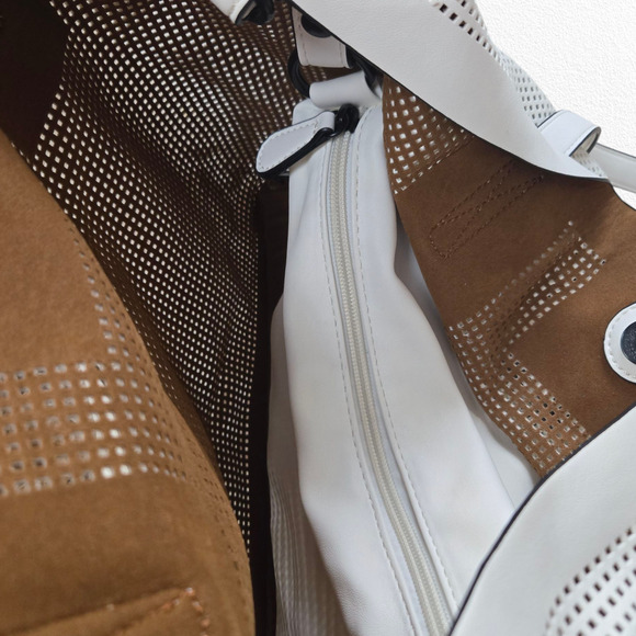 Lily and Ivy White Perforated Tote Bag with Removable Crossbody Strap and Pouch - Picture 9 of 16